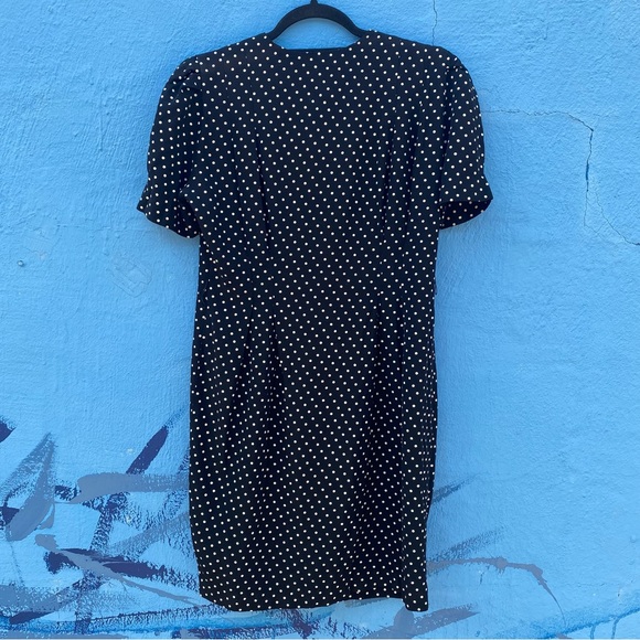 Vintage 80’s black and white polka dot midi dress, size medium, gold buttons - Picture 4 of 12